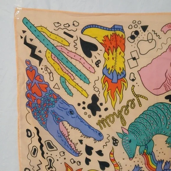 Square Southwestern Scarf Yeehaw Multi-color Sheer 21" X 21" - Picture 2 of 5